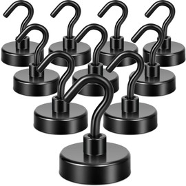 Neosmuk Black Magnetic Hooks, Heavy Duty Earth Magnets with Hook for Refrigerator, Extra Strong Cruise Hook for Hanging, Magnetic Hanger for Cabins, Grill (Black, Pack of 10)