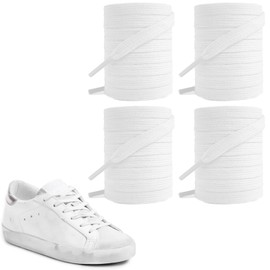 UamGlsob 2Pairs Shoelaces for Golden Goose Sneakers, 5/16"(8mm) Cotton Flat Athletic Shoe Laces Replacement Strings for GG (White, 54"/140cm)