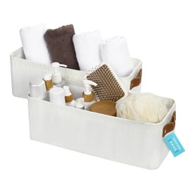 OrganiHaus Narrow Storage Bins 15x06in, Small Closet Bins for Shelves, Bathroom Storage Baskets for Shelves, Narrow Baskets, Fabric Organizer with Handles, Toilet Paper Organizer - 2 Pack, Off-White