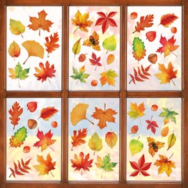 Colorich 6Pcs Autumn Window Stickers, Autumn Window Clings, Autumn Decorations Home, Fall Leaves Window Decorations for School Home Office Party Glass Living Room Windows Thanksgiving Decorations
