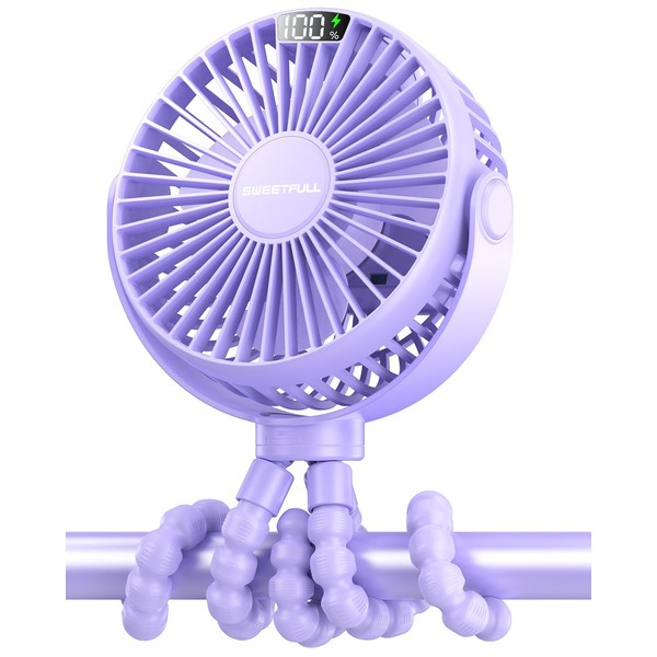 SWEETFULL Portable Stroller Fan, with Display 4000mAh Battery Powered Mini
