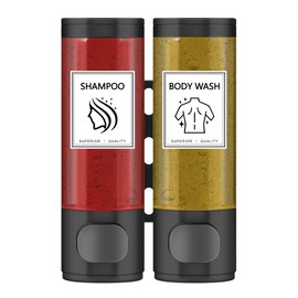 Volufia Shampoo and Conditioner Dispenser, Shower Dispenser 2 Chamber No Drill, Shower Soap Dispenser, Body Wash Dispenser Wall Mounted for Bathroom Hotel 2x300ML, Black