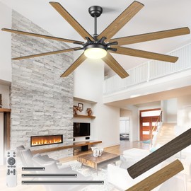 Arecovas 72 Inch Large Ceiling Fans with Lights and Remote, Black Ceiling Fan with Quiet DC Motor, 3CCT Dimmable, 3 Downrods, 8 Dual Finish Blades Industrial Ceiling Fan for Kitchen Living Room Patio