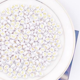 Sunrica 300Pcs Round Clay Letter Beads X 4X7mm Individual Flat Alphabet Beads for Friendship Bracelets Making