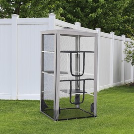 PawHut Outdoor Cat Enclosure Catio Indoor Playpen with 3 Platforms Door 4 Sandbags 39" L x 39" W x 79" H