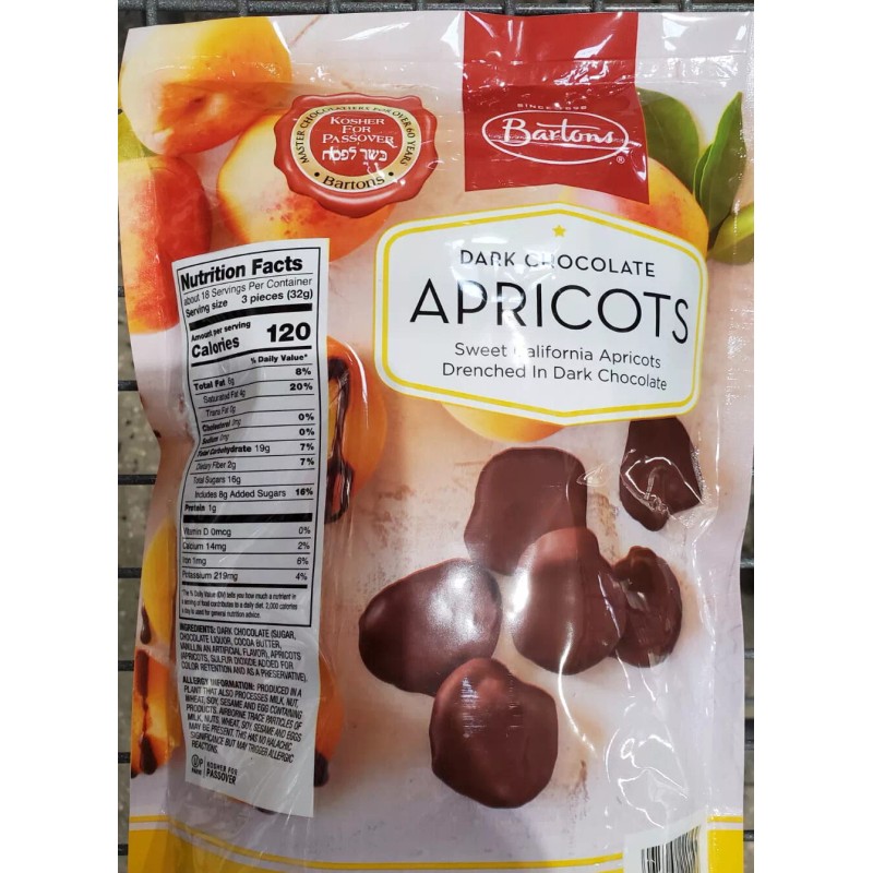 Bartons Barton’s Dark Chocolate Apricots 1 Lb 4 Ounce KOSHER