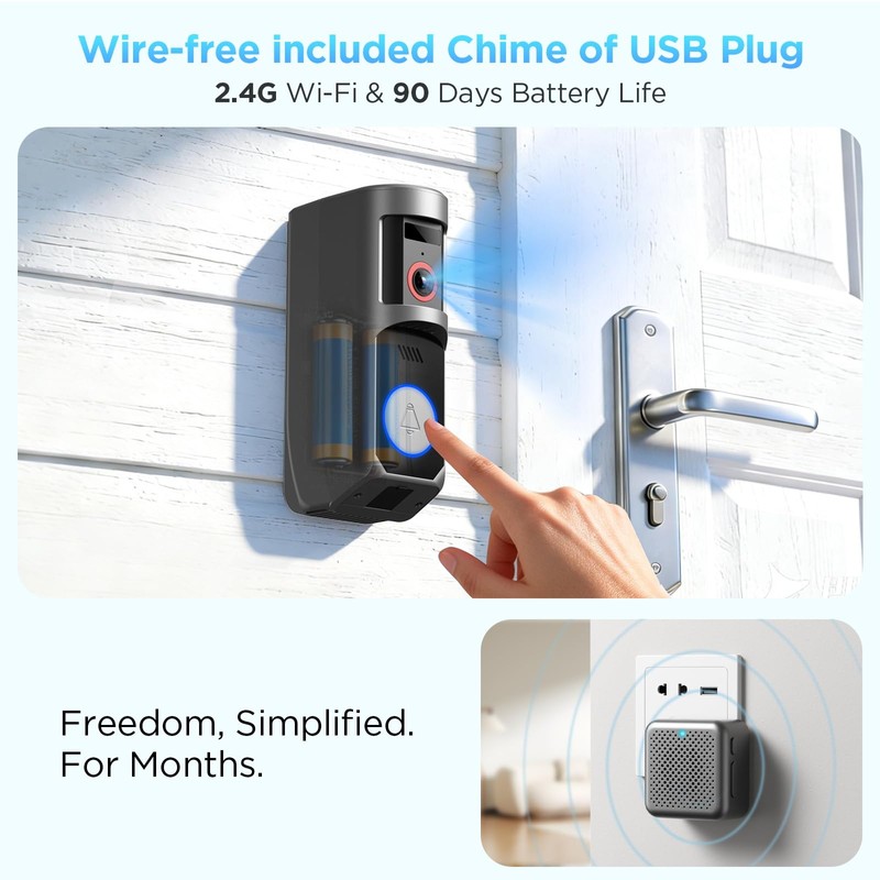 INNOSECU Wireless Battery Video Doorbell Camera 1080P with Chime, 92°
