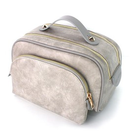 Gillmora Toiletry Bag for Men & Women, Travel Dopp Kit with Handle, PU Leather Shaving and Makeup Organizer,Cosmetic and Grooming Bag, Portable Toiletries Bag with Bonus Pouch (Soft Grey)