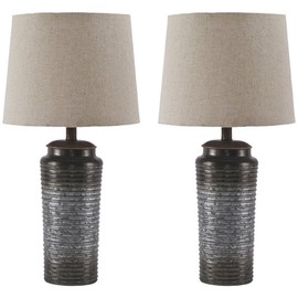 BOWERY HILL Contemporary Metal Table Lamp in Gray (Set of 2)