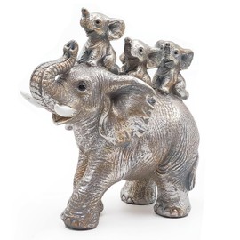 Irayin Elephant Statue Home Decor, Elephant Ornaments, Mother Elephant Carrying Three Babies, Elephant Gifts for Women, Mom Gift, Decoration for Living Room, Office, Bookshelf, Bedroom - Silver