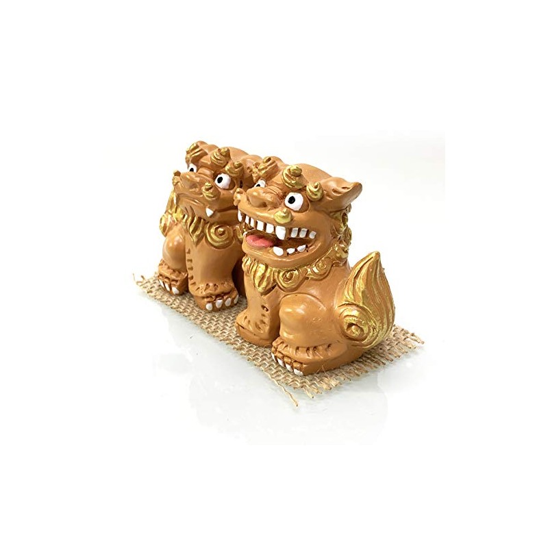 Okinawa Souvenir Lion-Dog Figurine Mini Entrance Pair Rakuten Lion-Dog (Brown)
