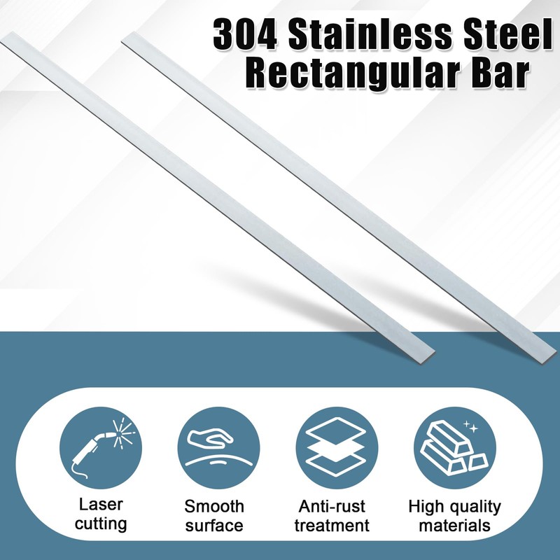 Yaocom 2 Pcs 304 Stainless Steel Flat Bar, 1/8" Thickness,