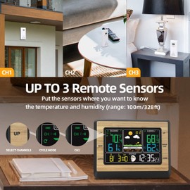 Wireless Weather Station, Indoor Outdoor Thermometer, 6 Inch Color Screen Weather Thermometer with Weather Forecast Temperature Humidity Time Date Moon Phase Display Temperature Alarm