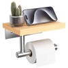 Tindbea Toilet Paper Holder with Wood Shelf, Wooden Wall Mount