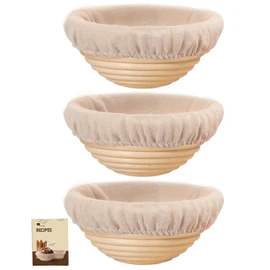 Banneton Bread Proofing Basket, Proofing Basket for Sourdough Bread Baking, Indonesian Rattan Bread Bowl Sourdough bread Baking Supplies with Linen Liner (5" Round Basket x 3)