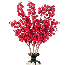 DearHouse 4 Pack Artificial Red Berry Stems Holly Christmas Berries for Festival Holiday Crafts and Home Decor, 19.5 Inches Burgundy Berry Floral Christmas Tree Decoration