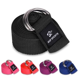 AQF Yoga Strap 1.8 m/2.4 m/3 m, Yoga Strap with D Buckle, 100% Cotton Training Bands, Yoga Band for Legs and Body Stretching Fitness (1.8 m, Black)