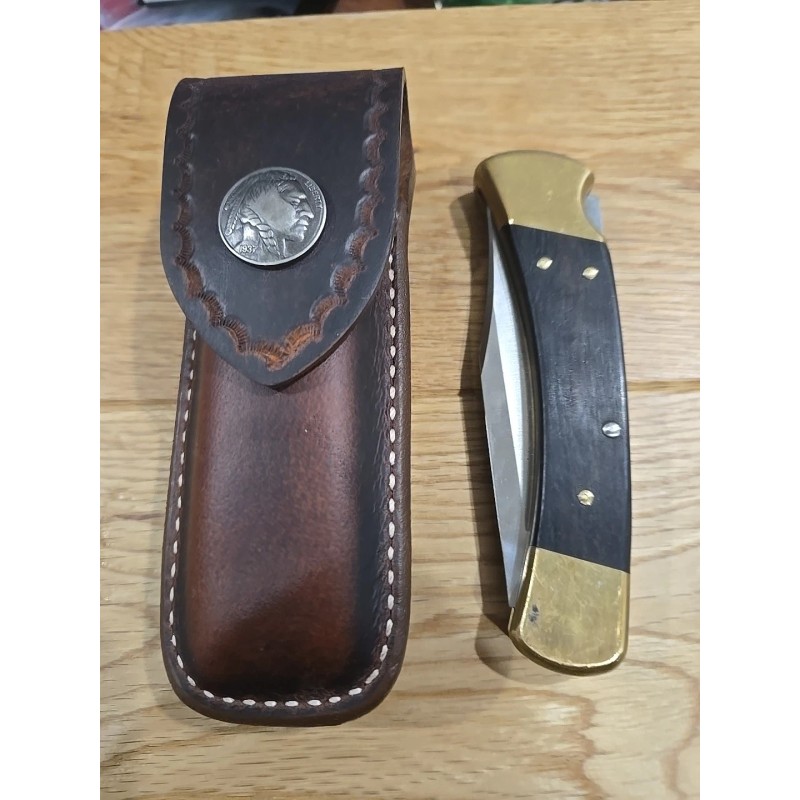 Leather Blades Buck 110 custom leather knife sheath. Tooled. Indian
