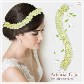 ZAINY 6 Pack White Mogra Gajra for Hair, Artificial Jasmine Flower for Women, Hand Accessories - Bridal Bun, Wedding Juda, Festive Wear, and Decor - Reusable Cloth Floral Garland (White, 33 cm)