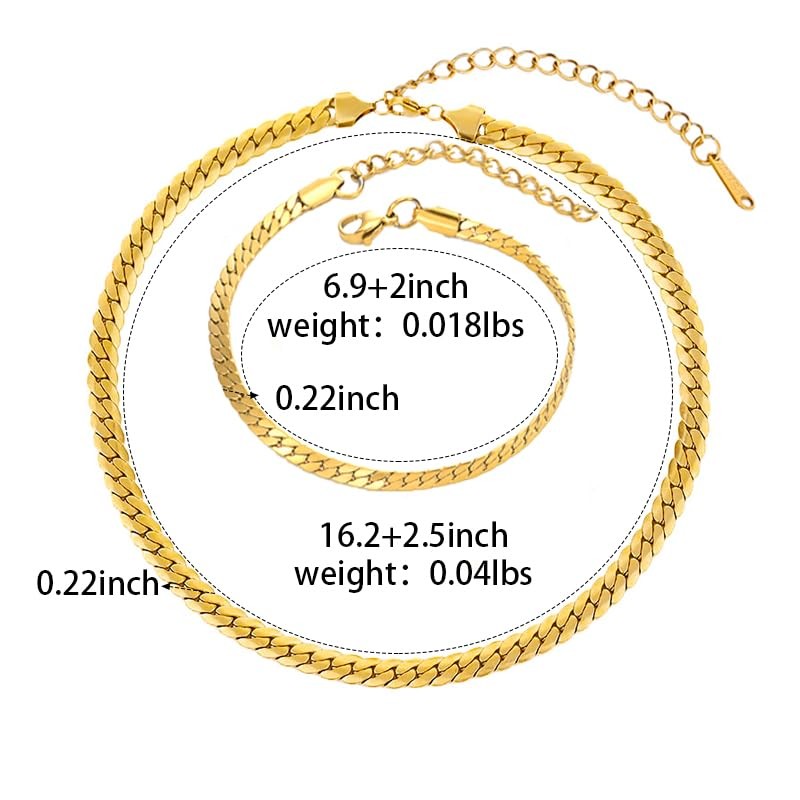 VceTd Chunky Gold Wheat Chain Stainless Steel Necklace and Bracelet