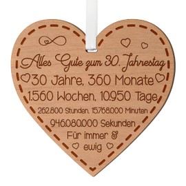 Perlenhochzeit 30. Jahrestag Geschenk für Paare 30. Hochzeitstag Geschenke für ihn und sie Jubiläumsgeschenk für Ehemann 30 Jahre Jubiläum Holzherz mit Gravur Erinnerung für Ehefrau