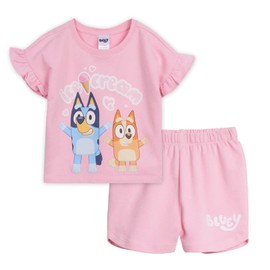 Bluey Toddler Girls French Terry T-Shirt and Shorts Outfit Set Pink 2T