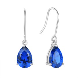 Raymard 925 Sterling Silver 7x10MM Teardrop Birthstone Earrings, Solitaire Dangle Fish Hook Earrings for Women, Prom Jewelry Gifts-Created Sapphire