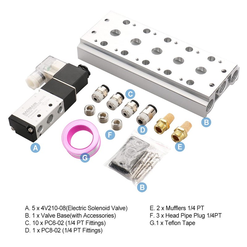 Baomain 5 Space Pneumatic Solenoid Valve 4V210-08 AC 110V PT1/4