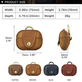 CONTACT'S FAMILY AirPods Pro 2 Case - Leather, Men’s Earphone Case with Key Hook (Brown)