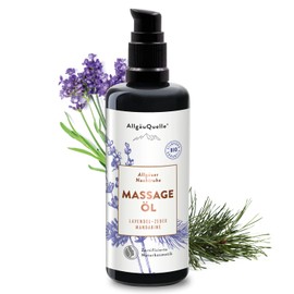 AllgäuQuelle® Organic Massage Oil Allgäu Night Sleep with 100% Natural Essential Oils of Lavender, Cedar, Mandarin, Nourishes the Whole Body with Sesame, Jojoba, Avocado and Shea, 100 ml