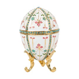 QIFU-Hand Painted Enameled Faberge Egg Style Decorative Hinged Jewelry Trinket Box Unique Gift For Home Decor