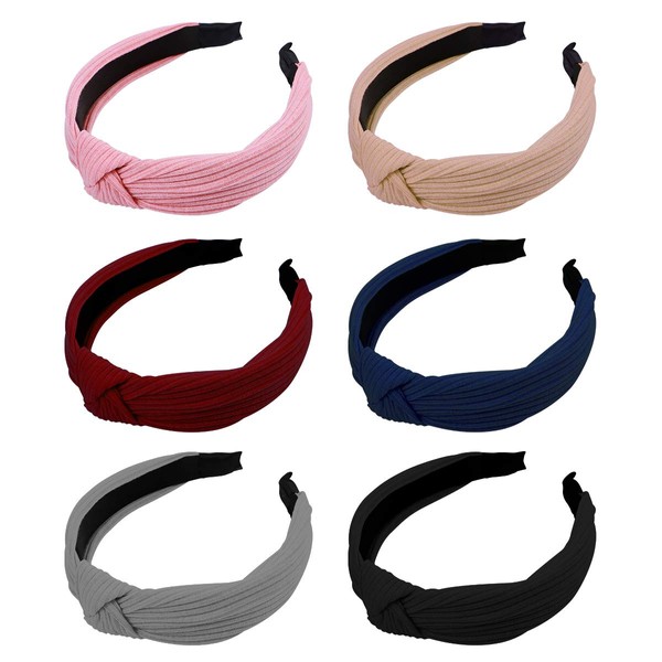 Frcolor Pack of 6 Turban Headband Cross Knot Headband Wide Hair Hoop Headwear for Women Girls