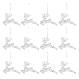 PRETYZOOM Pack of 12 Reindeer Ornaments Glitter Mini Deer Figures Christmas Tree Hanging Tags for Christmas Tree Decorations Bag Filler Transparent 4 Inches