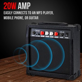 LyxPro Electric Guitar Amp 20 Watt Amplifier Built in Speaker Headphone Jack and Aux Input Includes Gain Bass Treble Volume and Grind - Black