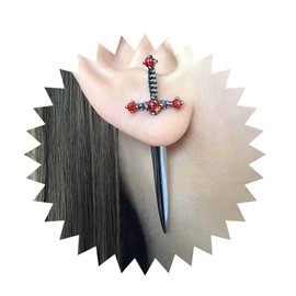 Cimenexe Punk Sword Earrings Gothic Ruby Sword Ear Jacket Earrings Black Crystal Dagger Earrings Vintage Ruby Sword Stud Earrings Jewelry for Women and Girls Gifts