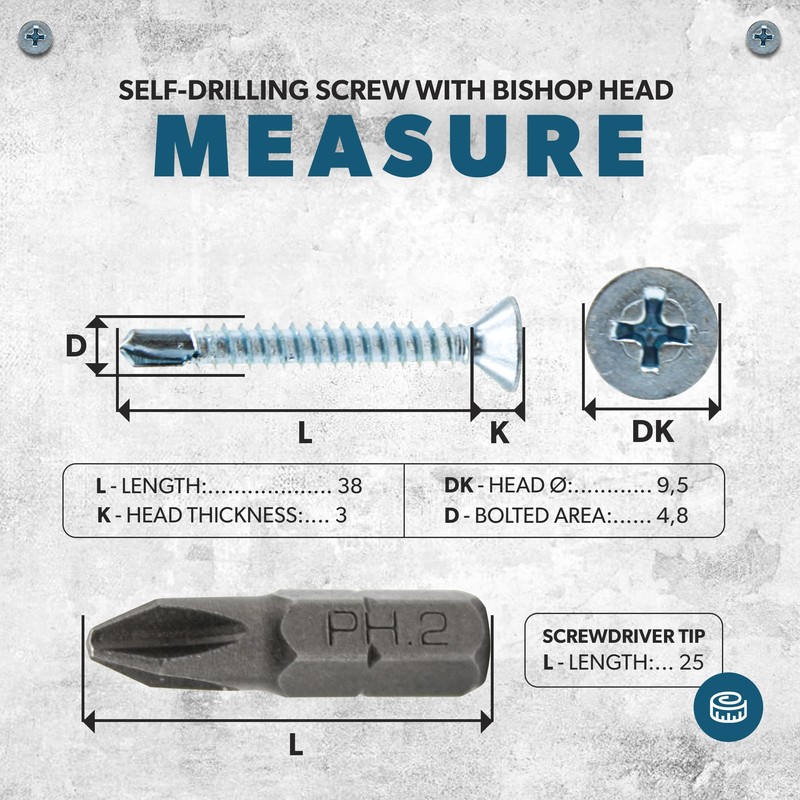 DOJA Barcelona Self-Drilling Screws with PH2-25 Tip, 100 Countersunk Screws,