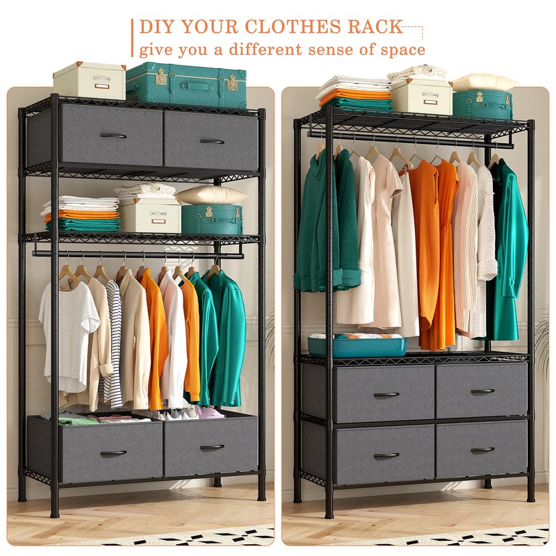 Raybee Clothes Rack with 4 Drawers and Shelves,Heavy Duty Clothing