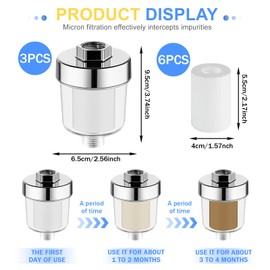 Pack of 3 Water Filter Shower Filter Universal Shower Filter Shower Head with 6 Interchangeable Filter Elements Effective in Filtering Water Contamination for Bathroom