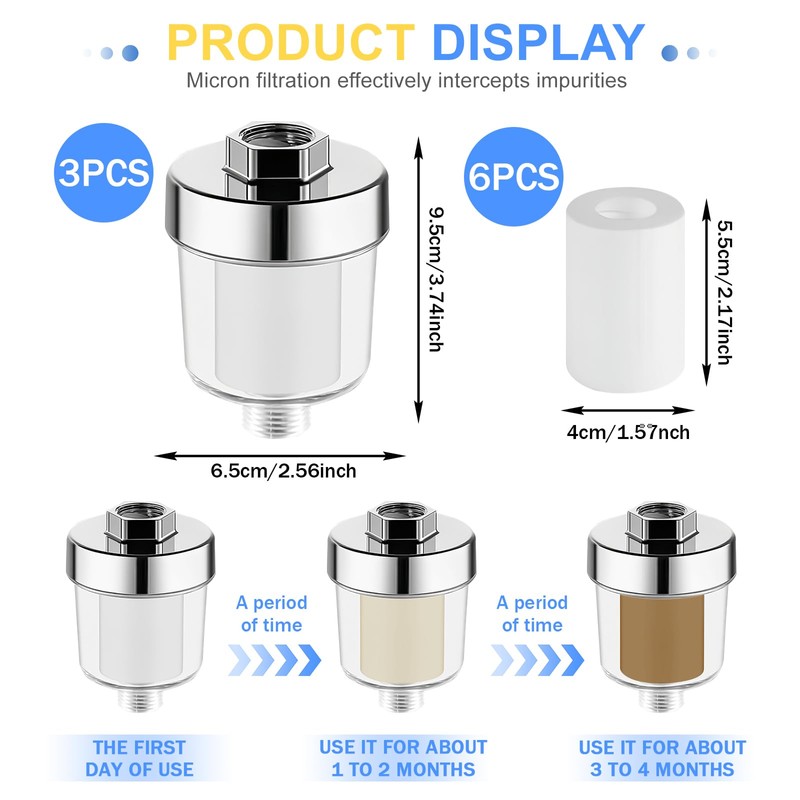 Pack of 3 Water Filter Shower Filter Universal Shower Filter