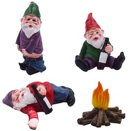 Garden Gnome Ornament 4 Pieces Garden Gnomes Figu Funny Peeing Gnome Cheeky Garden Gnome for Lawn Jewellery Dollhouse Garden Decoration Accessories (Boxed)