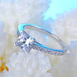 CARSINEL 1.25 Quilates Plata de Ley 925 Anillos Corte Princesa Zirconia cúbica Solitario Anillos de Compromiso Anillos de Boda para Mujeres Tamaño 6 (6)