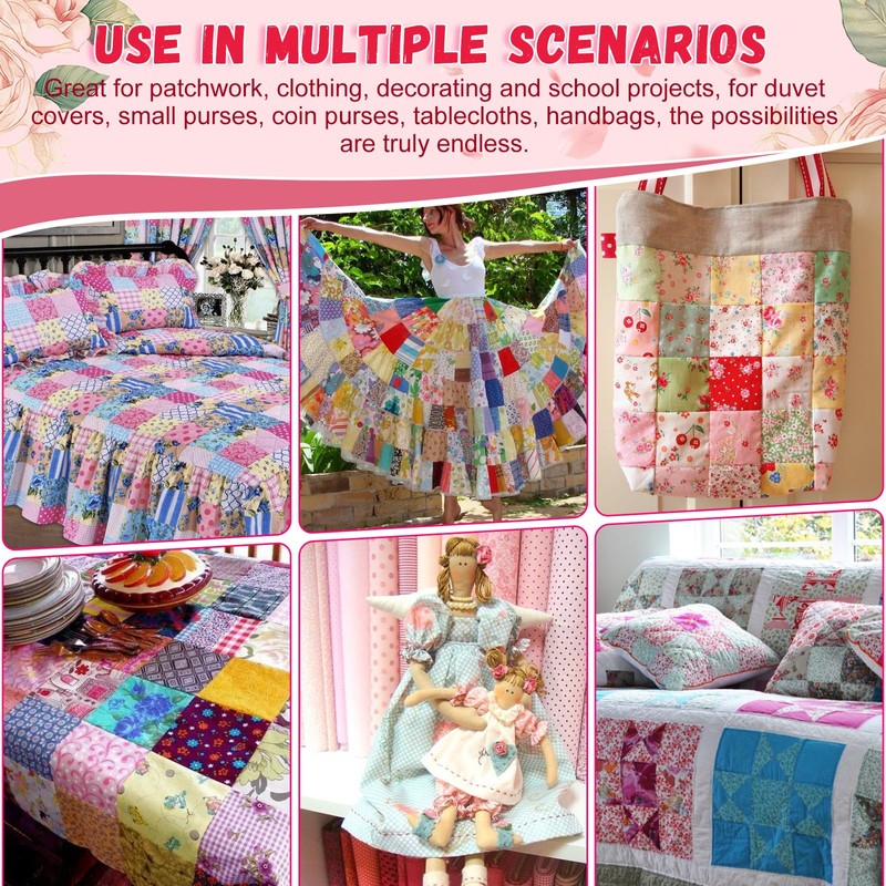 Wadukud 12PCS 56x46cm Polyester Fabric Bundles, Floral Pre-Cut Quilting Cotton