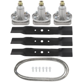 ROADFAR Deck Rebuild Kit 48" Mower Blade Rebuild Kit Compatible for John Deere GY20050 GY20996, Fits L120 L130 2002 2003 2004, 1 Belt 3 Spindle Assembly 3 Mower Blades