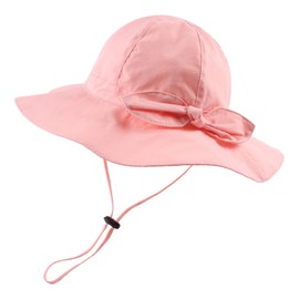 Zsedrut Bow Baby Girls Cotton Hat Summer Sun Cap Infant Toddler Wide Brim Girl Beach Hat (Pink Bow, 20.5"(2-4 Years))