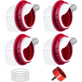 Chicken Feeders No Waste, DIY Automatic Poultry Feeder 4 Ports 1 Hole Saw with Covers Gravity Feed Kit for Buckets Barrels Bins Troughs