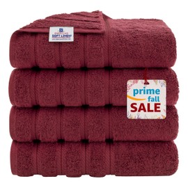 American Soft Linen Luxury 4 Piece Bath Towel Set, 100% Turkish Cotton Bath Towels for Bathroom, 27x54 in Extra Large Bath Towels 4-Pack, Bathroom Shower Towels, Red Bath Towels