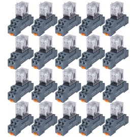 20PCS Electromagnetic Power Relay, 8-Pin 10 AMP 24V AC Relay Coil with Socket Base, LED Indicator, DPDT 2NO 2NC - MY2NJ [Applicable for DIN Rail System]