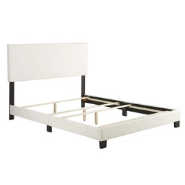 Boyd Sleep Florence Upholstered Platform Bed Frame with Headboard, Mattress Foundation Required: Faux Leather, White, Queen