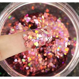 Heart Glitter Confetti 2mm Heart-Shaped Confetti Laser Sequins for Party Decoration, DIY Crafts, Premium Nail Art, Body Art Eye Bling - 10g,Holographic Pink
