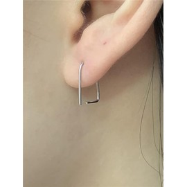 Minimalist Cartlidge Piercing Small Hoop Earrings for Women Girls S925 Sterling Silver Hypoallergenic Geometric Threader Line Bar Safety Pin Upside Down Cartilage Cuff Wrap Fashion Simple Jewelry (Silvery, One size)